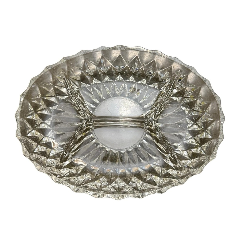 Vintage Clear Pressed Glass 4 Section Divided Relish Candy Serving Dish 10.5"
